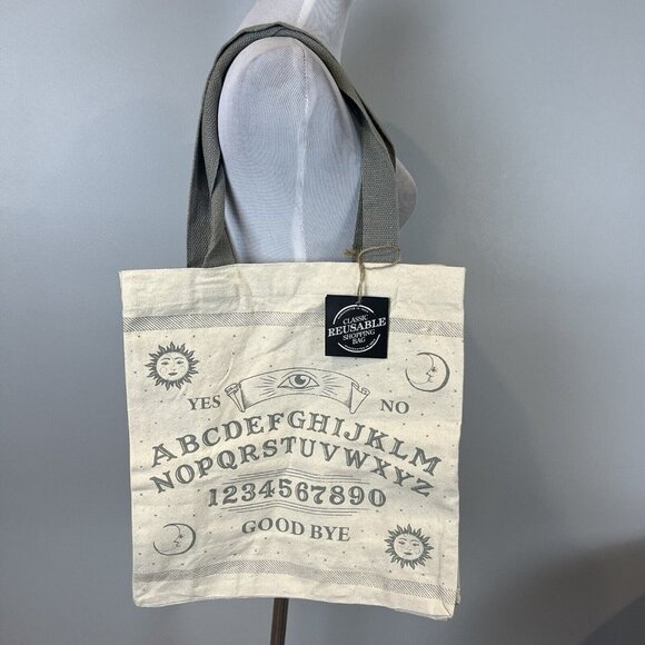 Ouija Board Reusable Canvas Tote Shopping Bag Gray Tan - Picture 2 of 8